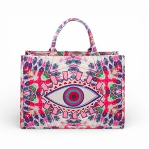 Bohemian Colorful Evil Eye Patterned Reusable Tote Bag New With Tags